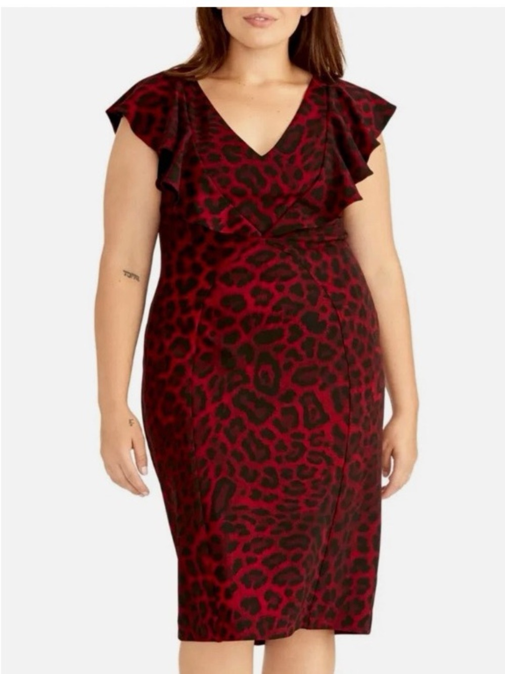 RACHEL Rachel Roy Red and Black Animal Print Midi Dress